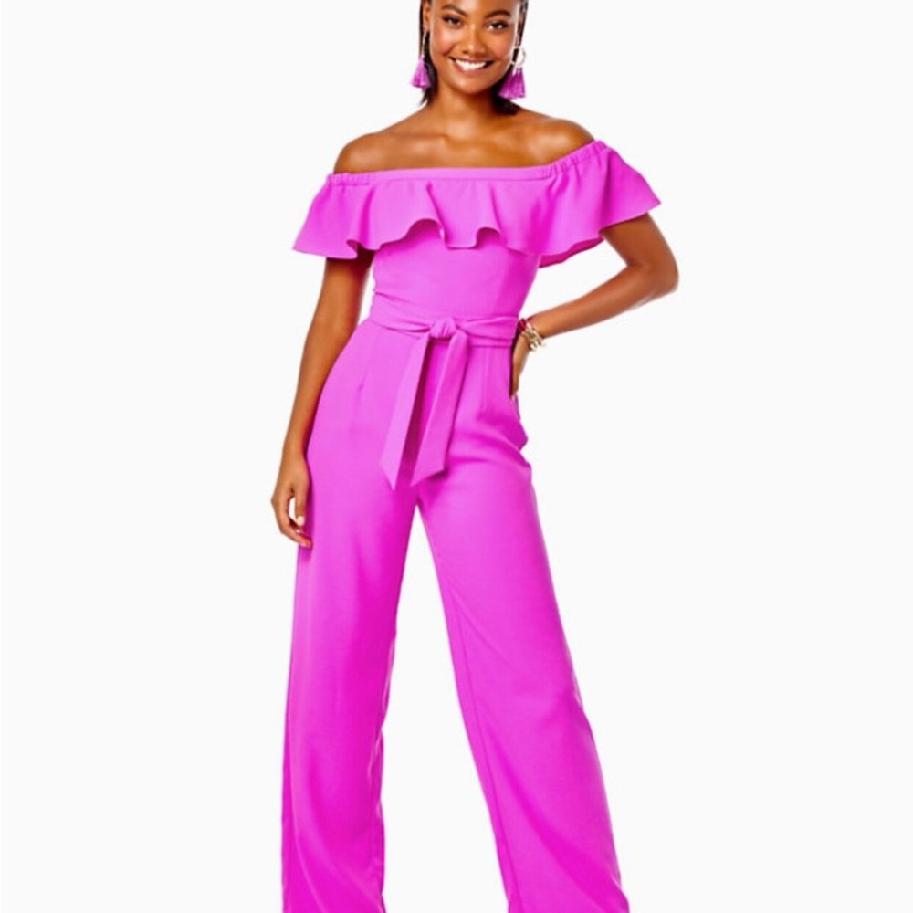 NWT Lilly Pulitzer Vibrant Pink Off-Shoulder Jumpsuit size 10